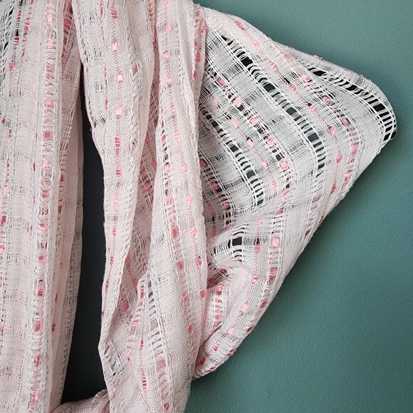 Lightweight Long Open Weave White & Pink Scarf - Picture 2 of 11